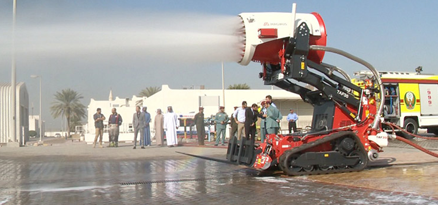 Abu Dhabi Civil Defence uses firefighting robot to control fire